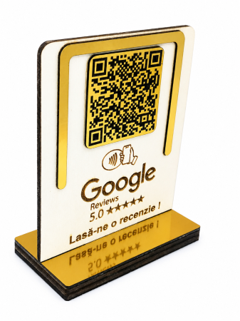 Stand Recenzii Google NFC / QR - Stand WiFi din lemn personalizat cu QR Code