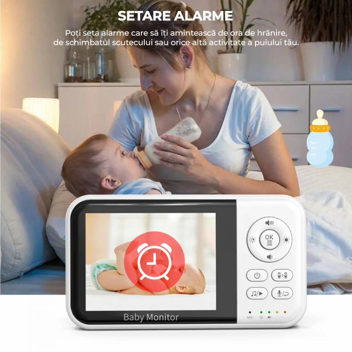 Baby Monitor Camera Bebelusi Wireless NIKI™ SMART32, Ecran LCD 3 "2" HD, Detectare inteligenta sunet (VOX), NightVision, Temperatura, Cantece de Leagan, Baterie 2100 mAH [4]