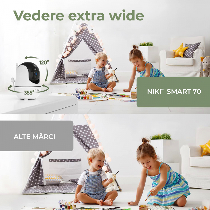 BabyMonitor Wireless Audio-Video Bebelusi NIKI™ Smart70, LCD 7" HD 720p, 355° Panoramic, Functie VOX, NightVision, Temperatura Ambientala, Baterie 4000 mAh [5]