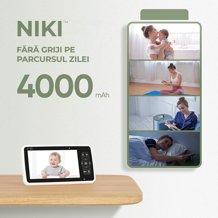 BabyMonitor Wireless cu Sunete Albe si Roz Pentru Supraveghere Bebelusi  NIKI™ Smart50, LCD XXL 5" HD 720p, 355° Panoramic, Functie VOX, NightVision, Temperatura Ambientala, Baterie 4000 mAh [7]