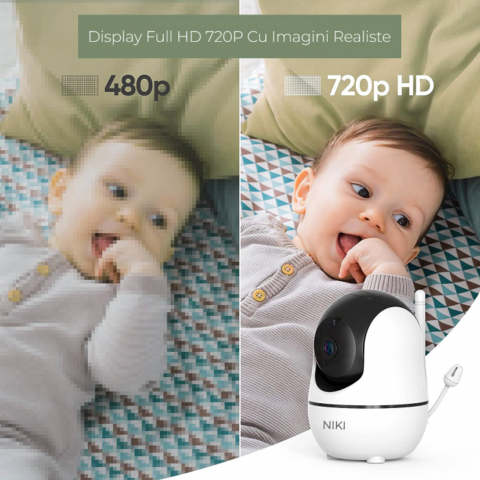 BabyMonitor Wireless cu Sunete Albe si Roz Pentru Supraveghere Bebelusi  NIKI™ Smart50, LCD XXL 5" HD 720p, 355° Panoramic, Functie VOX, NightVision, Temperatura Ambientala, Baterie 4000 mAh [4]