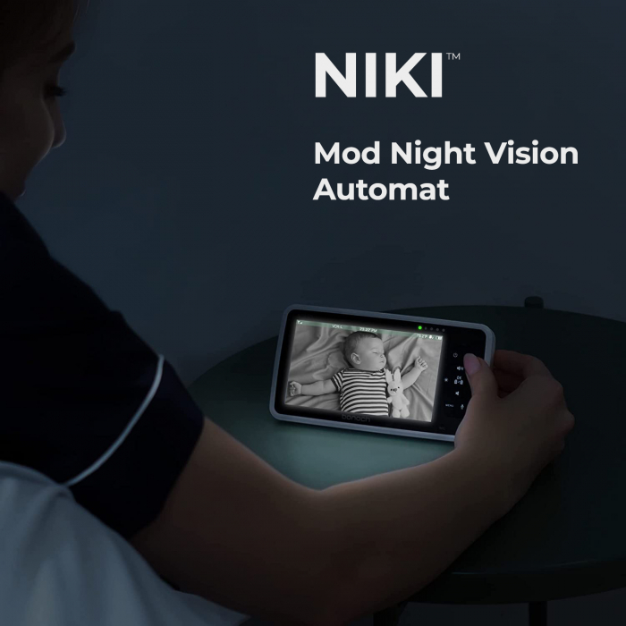 BabyMonitor Wireless Cu 2 Camere cu Sunete Albe si Roz Pentru Supraveghere Bebelusi NIKI™ Smart51, LCD XXL 5" HD 720p, 355° Panoramic, Functie VOX, NightVision, Temperatura Ambientala, Baterie 4000 mA [10]