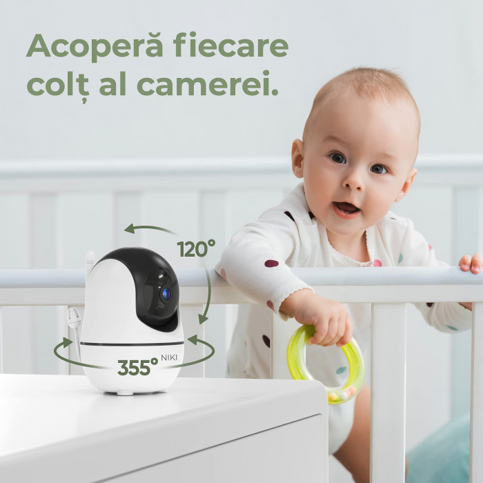 BabyMonitor Wireless Cu 2 Camere Audio-Video Bebelusi NIKI™ Smart71, LCD XXL 7" HD 720p, 355° Panoramic, Functie VOX, NightVision, Temperatura Ambientala, Baterie 4000 mAh [5]