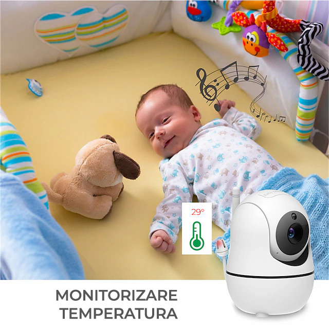 BabyMonitor Wireless NIKI™ Smart35, LCD XL 3.5" 720p, 355° Panoramic, Functie VOX, NightVision, Temperatura Ambientala, Cantece de Leagan [3]