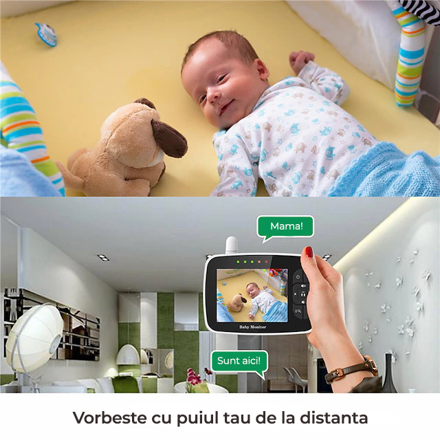 BabyMonitor Wireless NIKI™ Smart35, LCD XL 3.5" 720p, 355° Panoramic, Functie VOX, NightVision, Temperatura Ambientala, Cantece de Leagan [4]