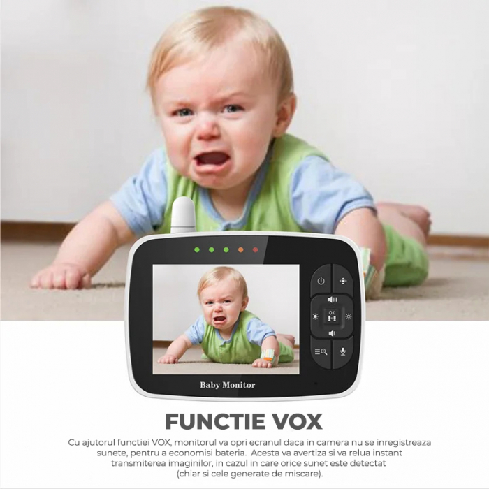 BabyMonitor Wireless NIKI™ Smart35, LCD XL 3.5" 720p, 355° Panoramic, Functie VOX, NightVision, Temperatura Ambientala, Cantece de Leagan [2]