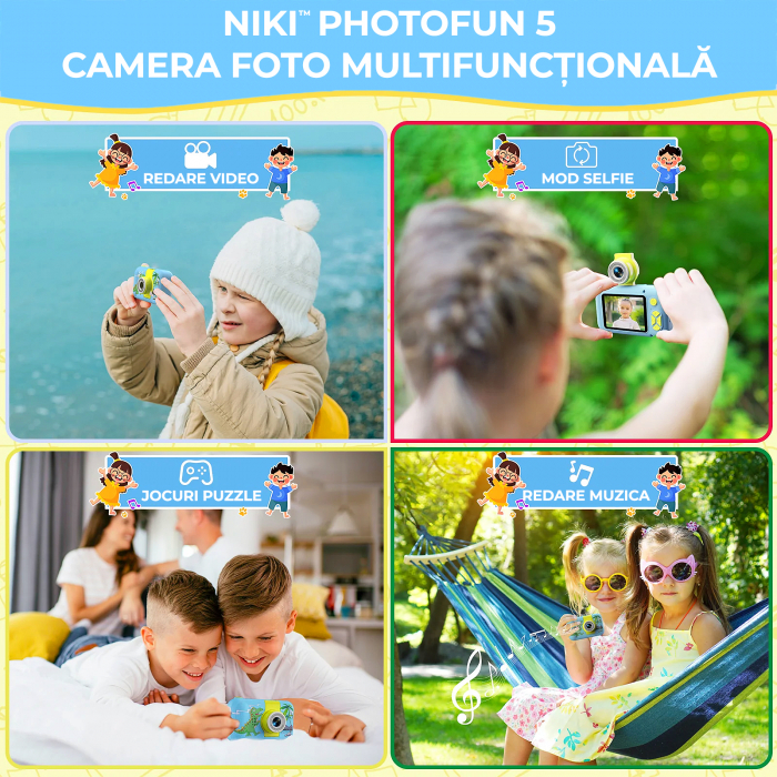 Camera Foto de Jucarie NIKI™ PhotoFUN 5, Card 32GB Inclus,1080p HD, Display 2.0 Inch, Baterie 1000 mAh, Carcasa Antisoc, Lentila Flip 180°, Mod Selfie, Filtre Foto, Jocuri, 3-8 ani, Model Dinozaur [5]