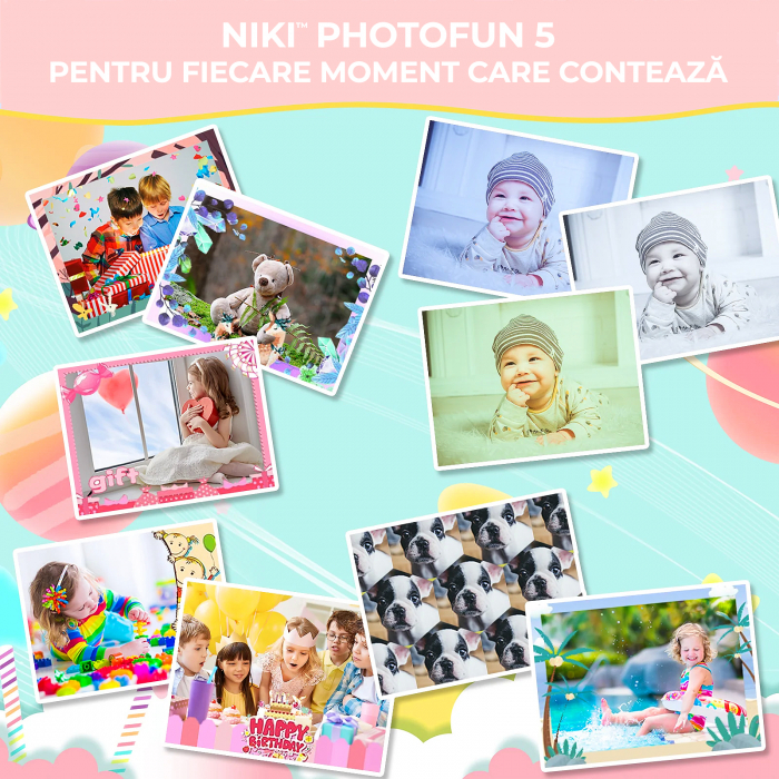 Camera Foto de Jucarie NIKI™ PhotoFUN 5, Card 32GB Inclus,1080p HD, Display 2.0 Inch, Baterie 1000 mAh, Carcasa Antisoc, Lentila Flip 180°, Mod Selfie, Filtre Foto, Jocuri, 3-8 ani, Model Unicorn [6]