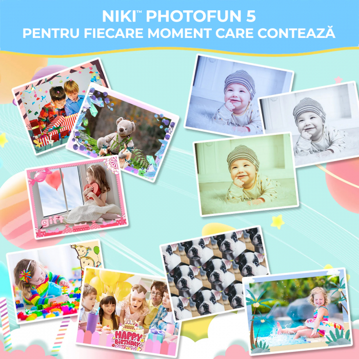 Camera Foto de Jucarie NIKI™ PhotoFUN 5, Card 32GB Inclus,1080p HD, Display 2.0 Inch, Baterie 1000 mAh, Carcasa Antisoc, Lentila Flip 180°, Mod Selfie, Filtre Foto, Jocuri, 3-8 ani, Model Dinozaur [6]