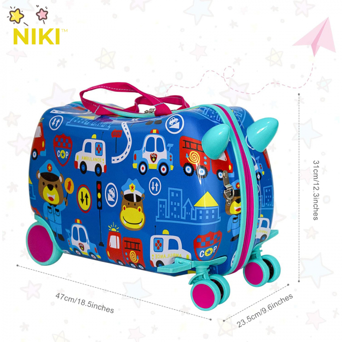 Geanta de Voiaj pentru Copii tip Troler Ride-On NIKI® RideJoy Trolley, Functie Scaun de Plimbare, 4 Roti 360°,  28 Litri, Suport Pentru Picioare, Curea Detasabila, Model Traffic [2]