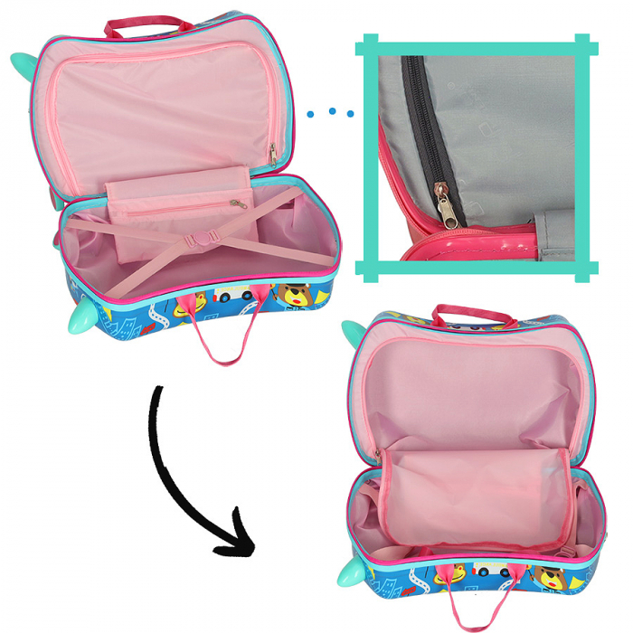 Geanta de Voiaj pentru Copii tip Troler Ride-On NIKI® RideJoy Trolley, Functie Scaun de Plimbare, 4 Roti 360°,  28 Litri, Suport Pentru Picioare, Curea Detasabila, Model Traffic [5]