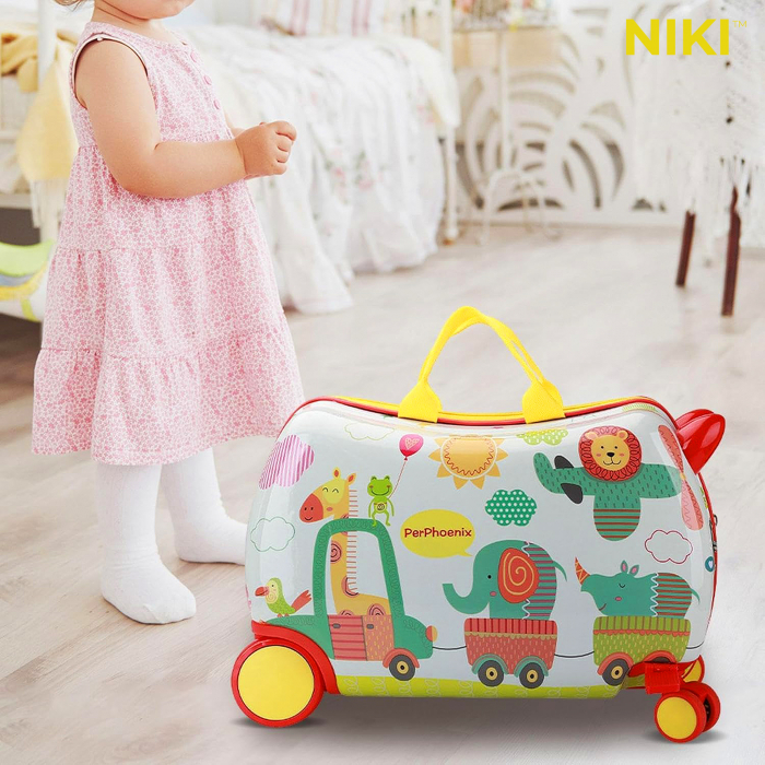 Geanta de Voiaj pentru Copii tip Troler Ride-On NIKI® RideJoy Trolley, Functie Scaun de Plimbare, 4 Roti 360°,  28 Litri, Suport Pentru Picioare, Curea Detasabila, Model Zoo [8]