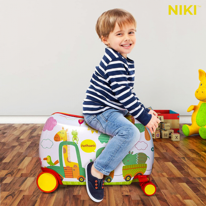 Geanta de Voiaj pentru Copii tip Troler Ride-On NIKI® RideJoy Trolley, Functie Scaun de Plimbare, 4 Roti 360°,  28 Litri, Suport Pentru Picioare, Curea Detasabila, Model Zoo [4]