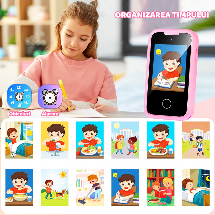 Smartphone de Jucarie NIKI™ SmartJoy 5, TouchScreen LCD IPS 2.8″, Camera 8 MP, Selfie, FullHD 1080P, Carcasa Antisoc, Card SD 8GB Inclus, Stickere, Jocuri, Desenat, 3-8 ani, Model Unicorn [6]