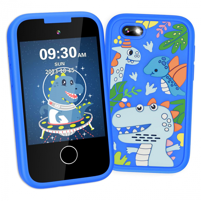 Smartphone de Jucarie NIKI™ SmartJoy 5, TouchScreen LCD IPS 2.8″, Camera 8 MP, Selfie, FullHD 1080P, Carcasa Antisoc, Card SD 8GB Inclus, Stickere, Jocuri, Desenat, 3-8 ani, Model Dinozaur [2]