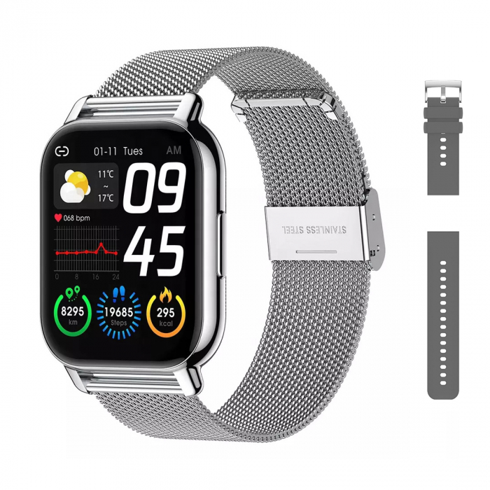 Smartwatch Niki Pro6, Display 1.85” HD Full Touch, Apelare Bluetooth, Oximetru SpO2, Ritm Cardiac, 24 Functii Sport, Notificari Retele Sociale, Monitorizare Somn, Extra Curea Silicon, Silver Gray [5]