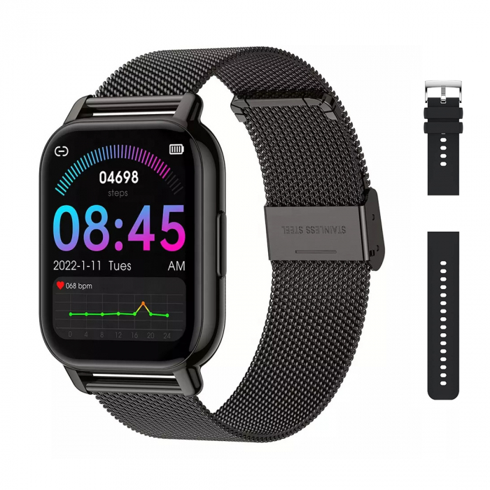 Smartwatch Niki Pro6, Display 1.85” HD Full Touch, Apelare Bluetooth, Oximetru SpO2, Ritm Cardiac, 24 Functii Sport, Notificari Retele Sociale, Monitorizare Somn, Extra Curea Silicon, Smoke Black [4]