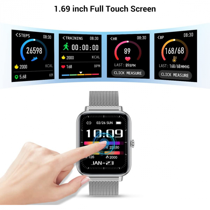 Smartwatch Niki Pro6, Display 1.85” HD Full Touch, Apelare Bluetooth, Oximetru SpO2, Ritm Cardiac, 24 Functii Sport, Notificari Retele Sociale, Monitorizare Somn, Extra Curea Silicon, Smoke Black [3]
