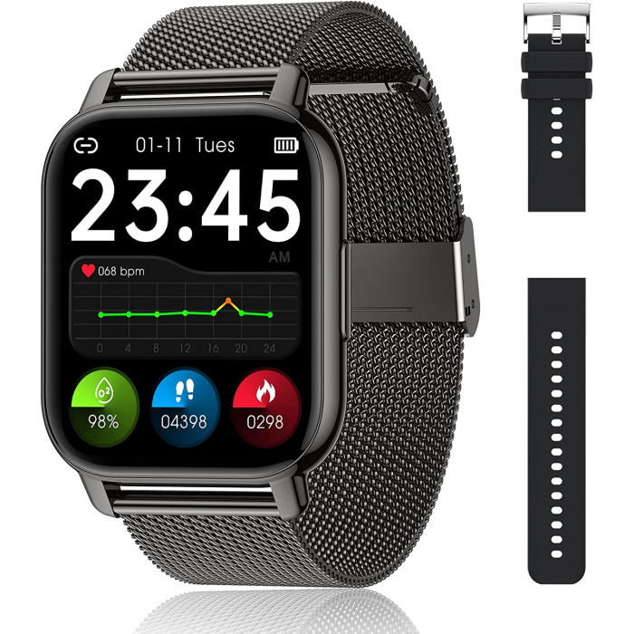 Smartwatch Niki Pro6, Display 1.85” HD Full Touch, Apelare Bluetooth, Oximetru SpO2, Ritm Cardiac, 24 Functii Sport, Notificari Retele Sociale, Monitorizare Somn, Extra Curea Silicon, Smoke Black [2]