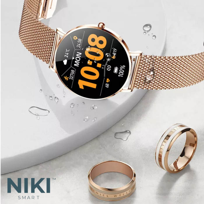 Smartwatch Niki Trend8, Display 1.3” Amoled HD Full Touch, Ultra Subtire 6.6 mm, Oximetru SpO2, Monitorizare Ritm Cardiac, Functii Sport, Monitorizare Somn, Extra Curea Silicon, Rose Gold [6]