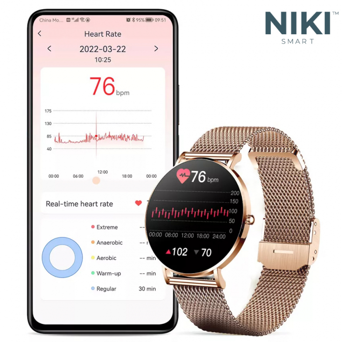 Smartwatch Niki Trend8, Display 1.3” Amoled HD Full Touch, Ultra Subtire 6.6 mm, Oximetru SpO2, Monitorizare Ritm Cardiac, Functii Sport, Monitorizare Somn, Extra Curea Silicon, Rose Gold [5]