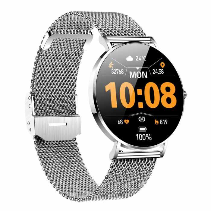 Smartwatch Niki Trend8, Display 1.3” Amoled HD Full Touch, Ultra Subtire 6.6 mm, Oximetru SpO2, Monitorizare Ritm Cardiac, Functii Sport, Monitorizare Somn, Extra Curea Silicon, Silver Gray [4]