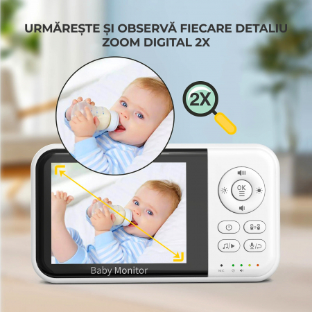 Baby Monitor Camera Bebelusi Wireless NIKI™ SMART32, Ecran LCD 3 "2" HD, Detectare inteligenta sunet (VOX), NightVision, Temperatura, Cantece de Leagan, Baterie 2100 mAH [2]