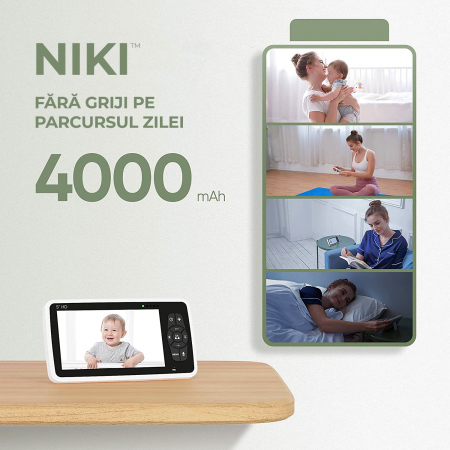 BabyMonitor Wireless cu Sunete Albe si Roz Pentru Supraveghere Bebelusi  NIKI™ Smart50, LCD XXL 5" HD 720p, 355° Panoramic, Functie VOX, NightVision, Temperatura Ambientala, Baterie 4000 mAh [6]