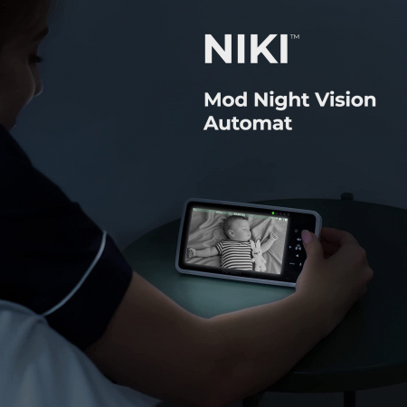 BabyMonitor Wireless Cu 2 Camere cu Sunete Albe si Roz Pentru Supraveghere Bebelusi NIKI™ Smart51, LCD XXL 5" HD 720p, 355° Panoramic, Functie VOX, NightVision, Temperatura Ambientala, Baterie 4000 mA [9]