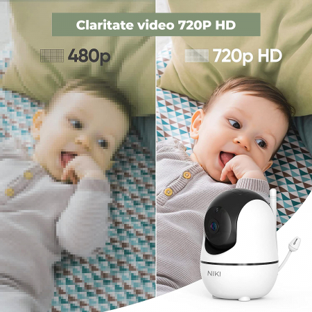 BabyMonitor Wireless Cu 2 Camere Audio-Video Bebelusi NIKI™ Smart71, LCD XXL 7" HD 720p, 355° Panoramic, Functie VOX, NightVision, Temperatura Ambientala, Baterie 4000 mAh [5]
