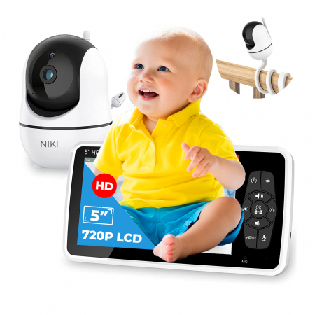 Monitoare video bebelusi - BabyMonitor Wireless cu Sunete Albe si Roz Pentru Supraveghere Bebelusi  NIKI™ Smart50, LCD XXL 5" HD 720p, 355° Panoramic, Functie VOX, NightVision, Temperatura Ambientala, Baterie 4000 mAh