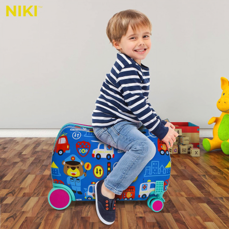 Geanta de Voiaj pentru Copii tip Troler Ride-On NIKI® RideJoy Trolley, Functie Scaun de Plimbare, 4 Roti 360°,  28 Litri, Suport Pentru Picioare, Curea Detasabila, Model Traffic [5]