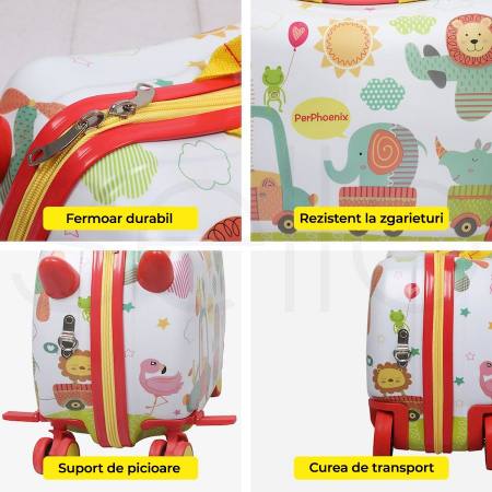 Geanta de Voiaj pentru Copii tip Troler Ride-On NIKI® RideJoy Trolley, Functie Scaun de Plimbare, 4 Roti 360°,  28 Litri, Suport Pentru Picioare, Curea Detasabila, Model Zoo [5]