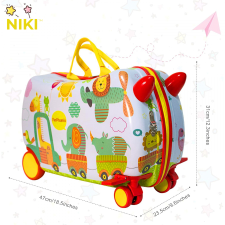 Geanta de Voiaj pentru Copii tip Troler Ride-On NIKI® RideJoy Trolley, Functie Scaun de Plimbare, 4 Roti 360°,  28 Litri, Suport Pentru Picioare, Curea Detasabila, Model Zoo [2]