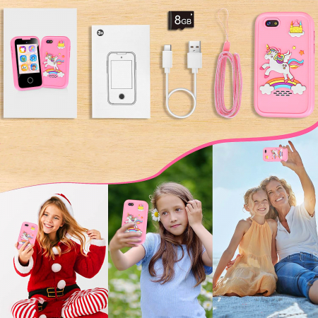 Smartphone de Jucarie NIKI™ SmartJoy 5, TouchScreen LCD IPS 2.8″, Camera 8 MP, Selfie, FullHD 1080P, Carcasa Antisoc, Card SD 8GB Inclus, Stickere, Jocuri, Desenat, 3-8 ani, Model Unicorn [7]