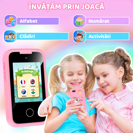 Smartphone de Jucarie NIKI™ SmartJoy 5, TouchScreen LCD IPS 2.8″, Camera 8 MP, Selfie, FullHD 1080P, Carcasa Antisoc, Card SD 8GB Inclus, Stickere, Jocuri, Desenat, 3-8 ani, Model Unicorn [3]