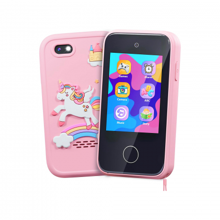 Smartphone de Jucarie NIKI™ SmartJoy 5, TouchScreen LCD IPS 2.8″, Camera 8 MP, Selfie, FullHD 1080P, Carcasa Antisoc, Card SD 8GB Inclus, Stickere, Jocuri, Desenat, 3-8 ani, Model Unicorn [1]