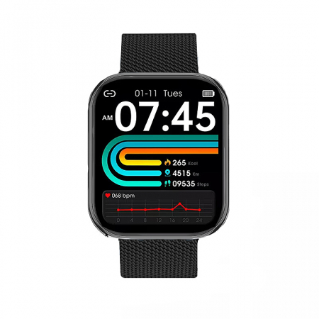 Smartwatch Niki Pro6, Display 1.85” HD Full Touch, Apelare Bluetooth, Oximetru SpO2, Ritm Cardiac, 24 Functii Sport, Notificari Retele Sociale, Monitorizare Somn, Extra Curea Silicon, Smoke Black [4]