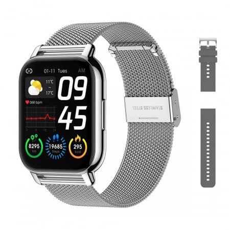 Smartwatch Niki Pro6, Display 1.85” HD Full Touch, Apelare Bluetooth, Oximetru SpO2, Ritm Cardiac, 24 Functii Sport, Notificari Retele Sociale, Monitorizare Somn, Extra Curea Silicon, Silver Gray [4]
