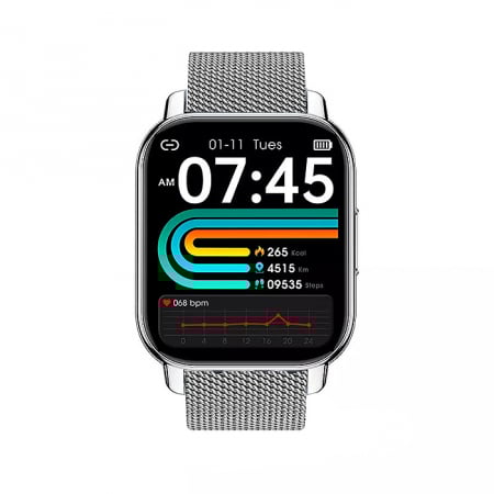 Smartwatch Niki Pro6, Display 1.85” HD Full Touch, Apelare Bluetooth, Oximetru SpO2, Ritm Cardiac, 24 Functii Sport, Notificari Retele Sociale, Monitorizare Somn, Extra Curea Silicon, Silver Gray [2]