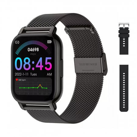 Smartwatch Niki Pro6, Display 1.85” HD Full Touch, Apelare Bluetooth, Oximetru SpO2, Ritm Cardiac, 24 Functii Sport, Notificari Retele Sociale, Monitorizare Somn, Extra Curea Silicon, Smoke Black [3]