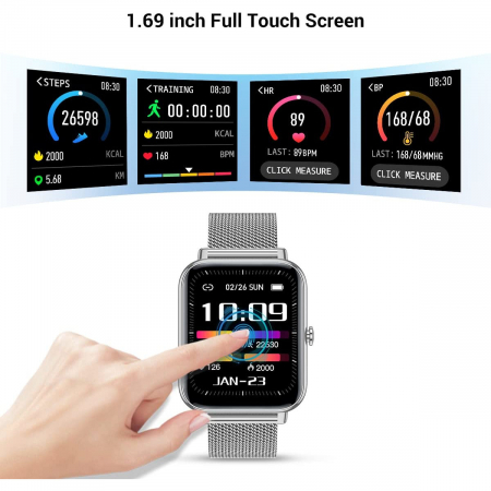 Smartwatch Niki Pro6, Display 1.85” HD Full Touch, Apelare Bluetooth, Oximetru SpO2, Ritm Cardiac, 24 Functii Sport, Notificari Retele Sociale, Monitorizare Somn, Extra Curea Silicon, Smoke Black [2]