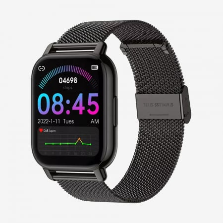 Smartwatch - Smartwatch Niki Pro6, Display 1.85” HD Full Touch, Apelare Bluetooth, Oximetru SpO2, Ritm Cardiac, 24 Functii Sport, Notificari Retele Sociale, Monitorizare Somn, Extra Curea Silicon, Smoke Black