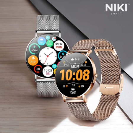 Smartwatch Niki Trend8, Display 1.3” Amoled HD Full Touch, Ultra Subtire 6.6 mm, Oximetru SpO2, Monitorizare Ritm Cardiac, Functii Sport, Monitorizare Somn, Extra Curea Silicon, Rose Gold [3]