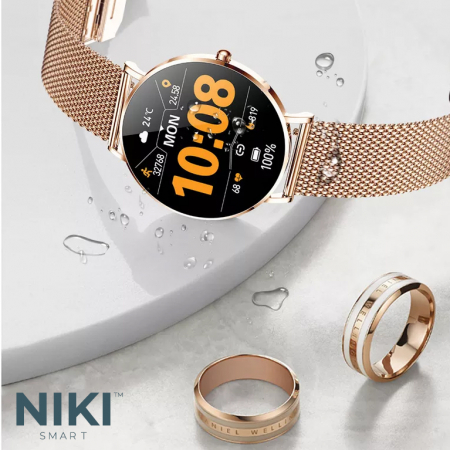 Smartwatch Niki Trend8, Display 1.3” Amoled HD Full Touch, Ultra Subtire 6.6 mm, Oximetru SpO2, Monitorizare Ritm Cardiac, Functii Sport, Monitorizare Somn, Extra Curea Silicon, Rose Gold [5]