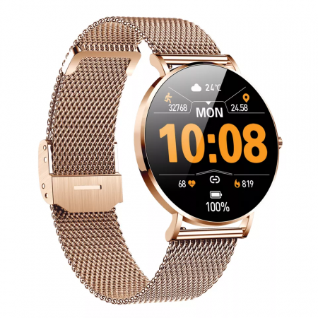 Smartwatch Niki Trend8, Display 1.3” Amoled HD Full Touch, Ultra Subtire 6.6 mm, Oximetru SpO2, Monitorizare Ritm Cardiac, Functii Sport, Monitorizare Somn, Extra Curea Silicon, Rose Gold [2]