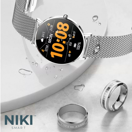 Smartwatch Niki Trend8, Display 1.3” Amoled HD Full Touch, Ultra Subtire 6.6 mm, Oximetru SpO2, Monitorizare Ritm Cardiac, Functii Sport, Monitorizare Somn, Extra Curea Silicon, Silver Gray [4]