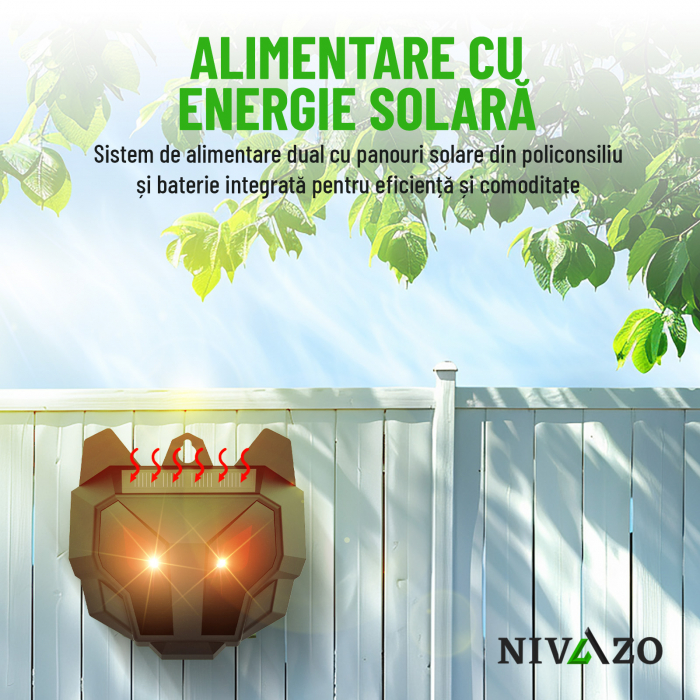 Aparat anti animale salbatice, Nivazo® AR17S-PRO, anti lupi, caprioare, cerbi, vulpi, raza actiune pana la 10㎡, baterie 600mAh, incarcare solara, impermeabil IP44 [3]