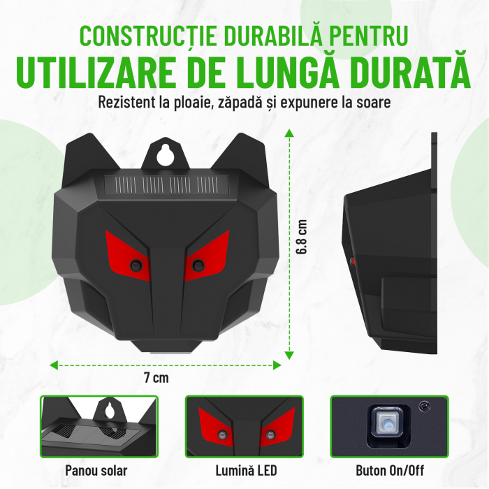 Aparat anti animale salbatice, Nivazo® AR17S-PRO, anti lupi, caprioare, cerbi, vulpi, raza actiune pana la 10㎡, baterie 600mAh, incarcare solara, impermeabil IP44 [5]