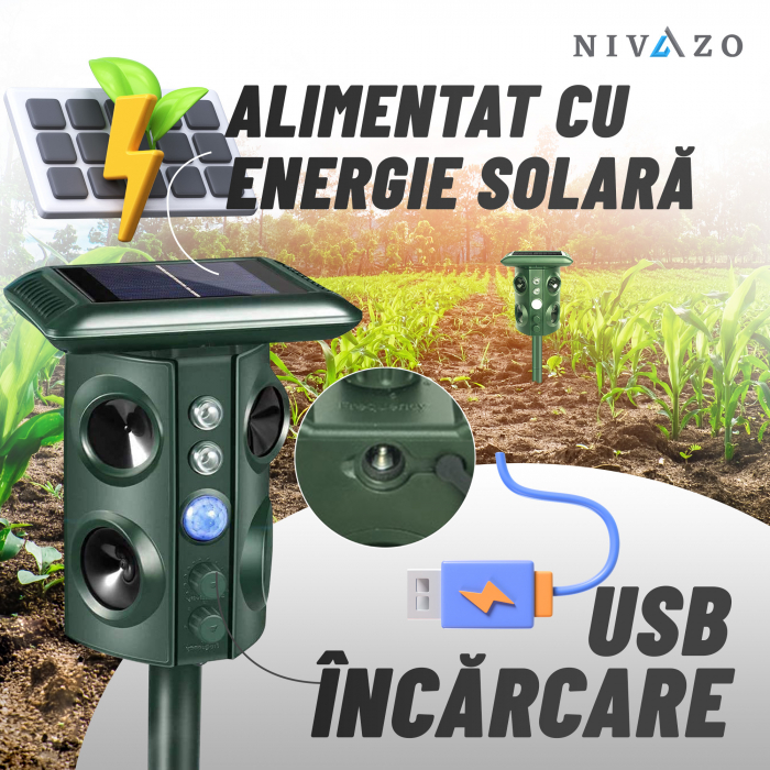 Aparat anti rozatoare, 5 moduri de functionare, acoperire 360 grade, lumina intermitenta noaptea/ziua, panou solar [5]